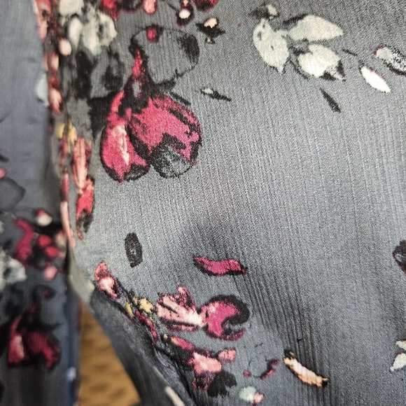 Adrianna Papell Teal Mauve Floral Printed Crinkle Long Sleeve Wrap Dress Size 4 - Picture 9 of 14